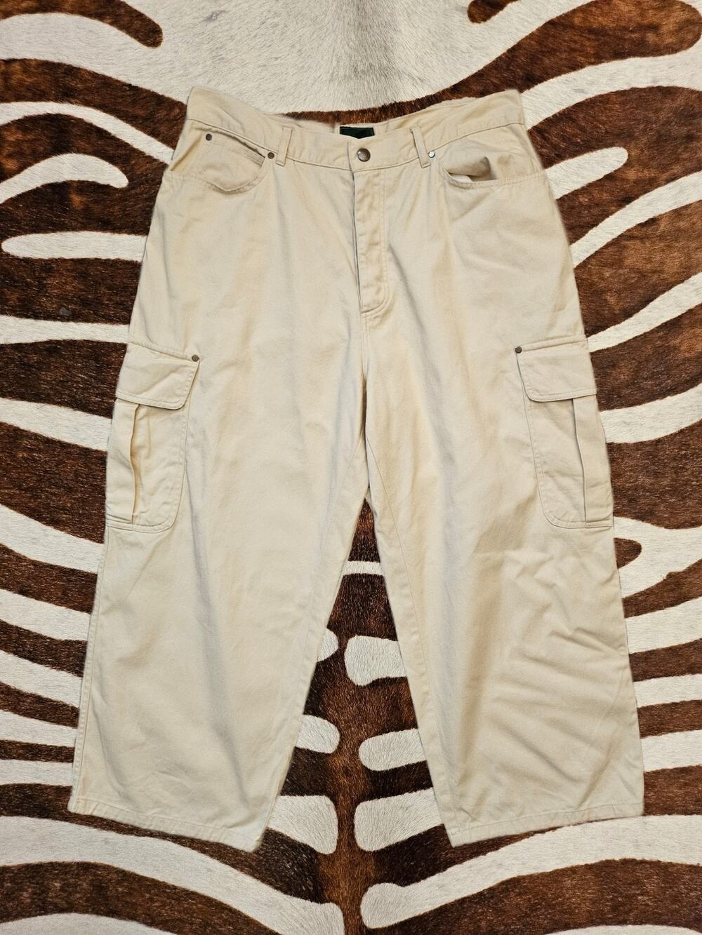 Vintage 90s Y2K JEAN PAUL GAULTIER Cream Wide Leg Utility Cargo Pants Sz M